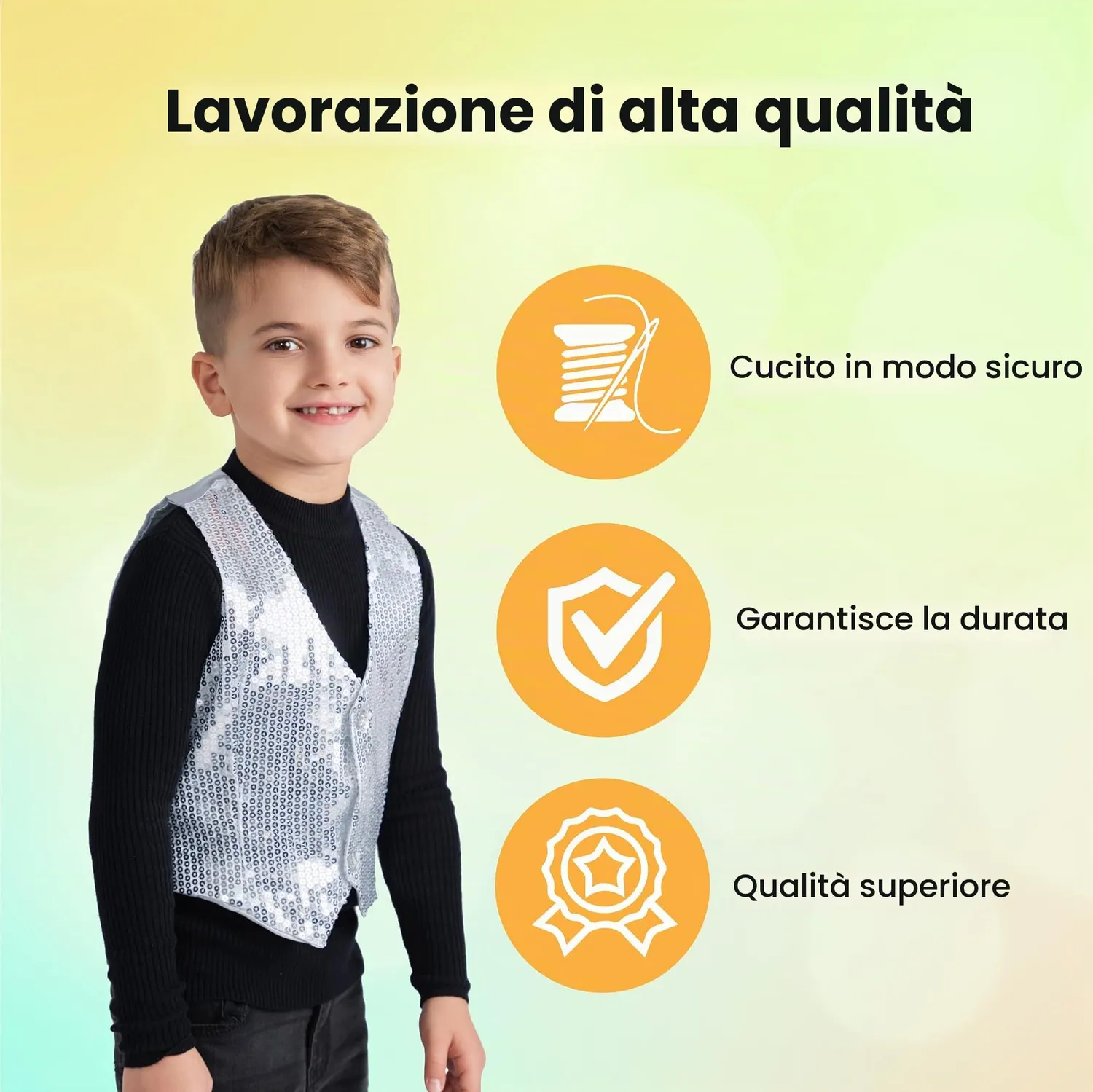 Dress Up America gilet paillette argento 8-10 anni