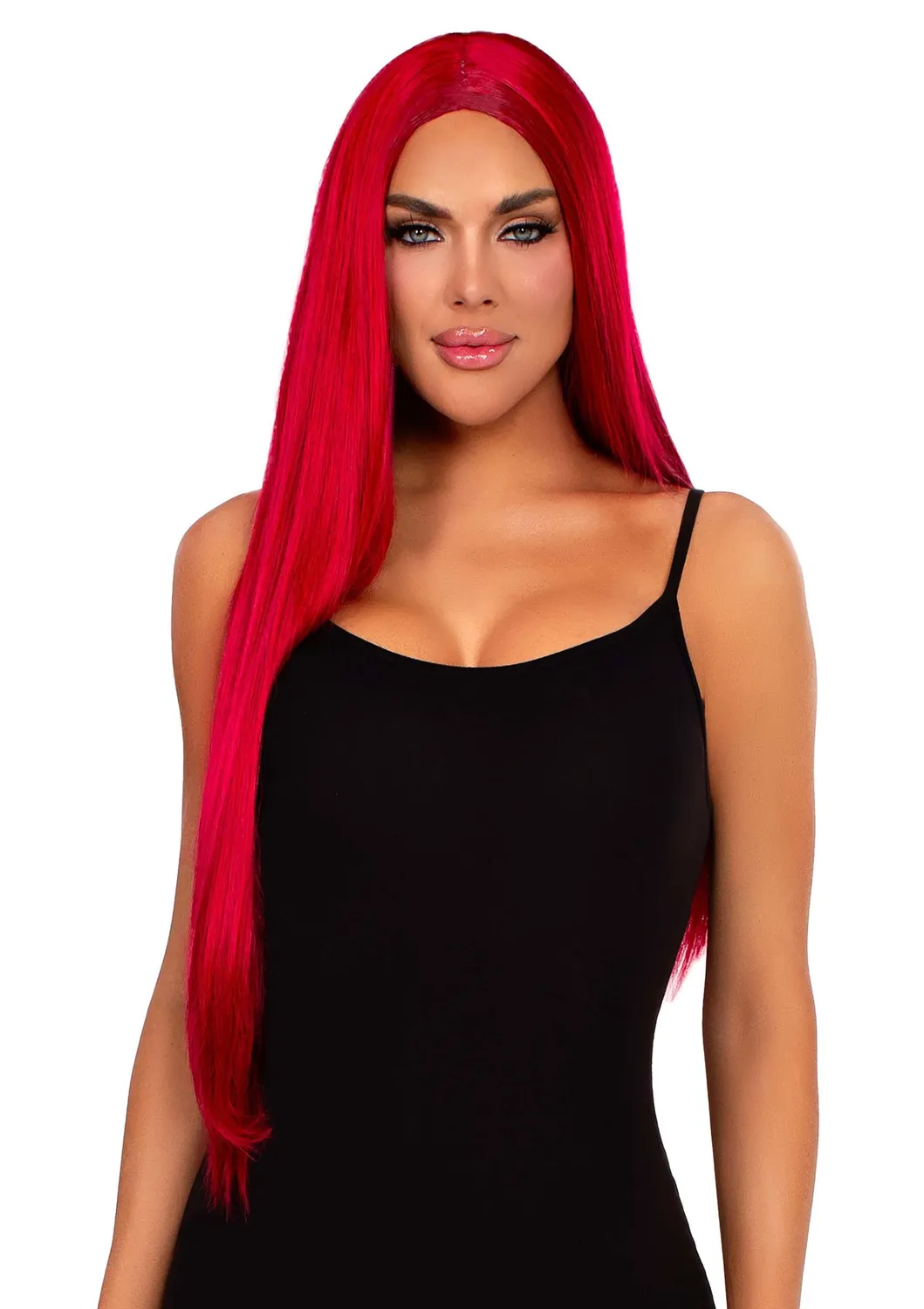 Leg Avenue Center Part parrucca lunga rosa neon liscia