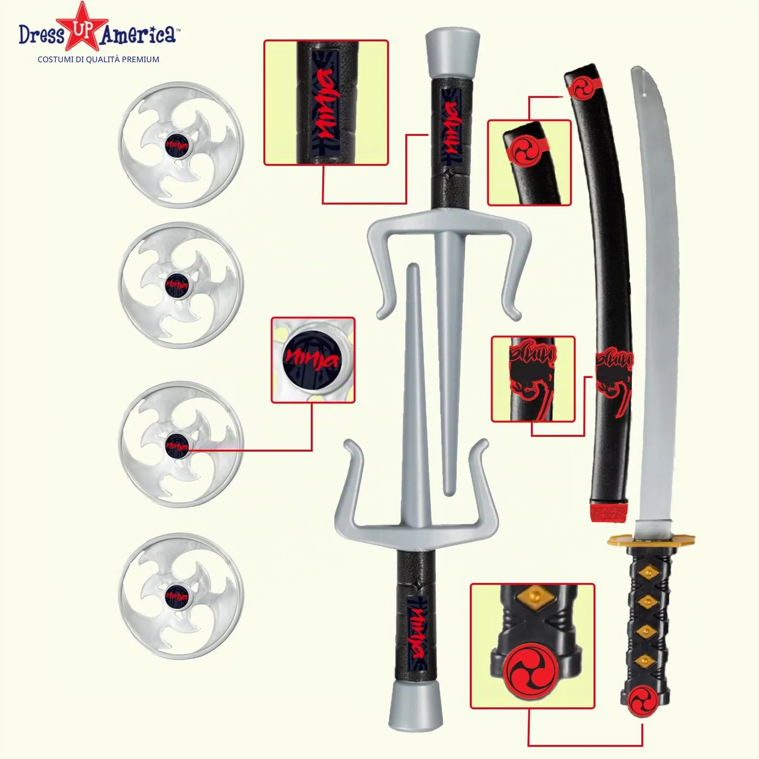 Dress Up America Ninja set armi costume bimbi 22 pezzi