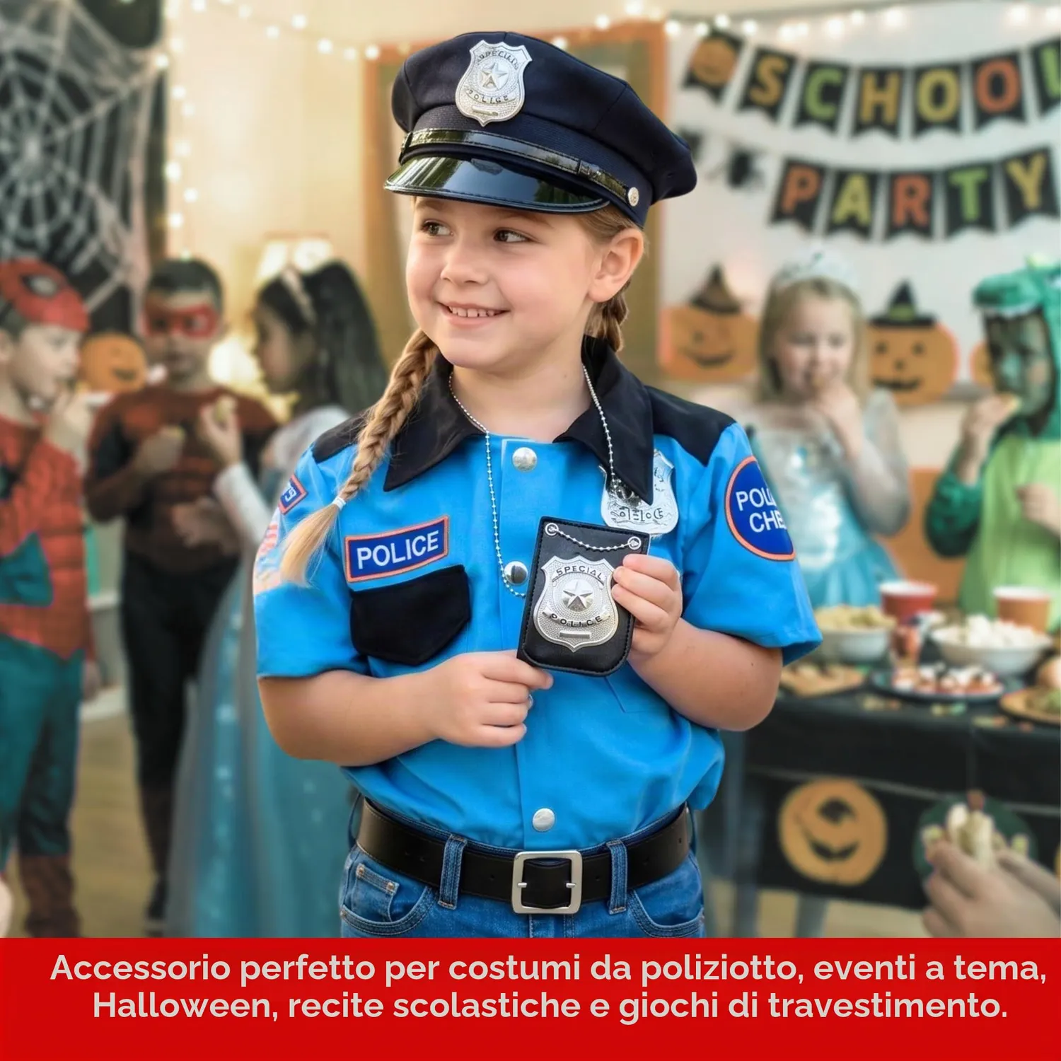 Dress Up America distintivo polizia bambino con catena e clip