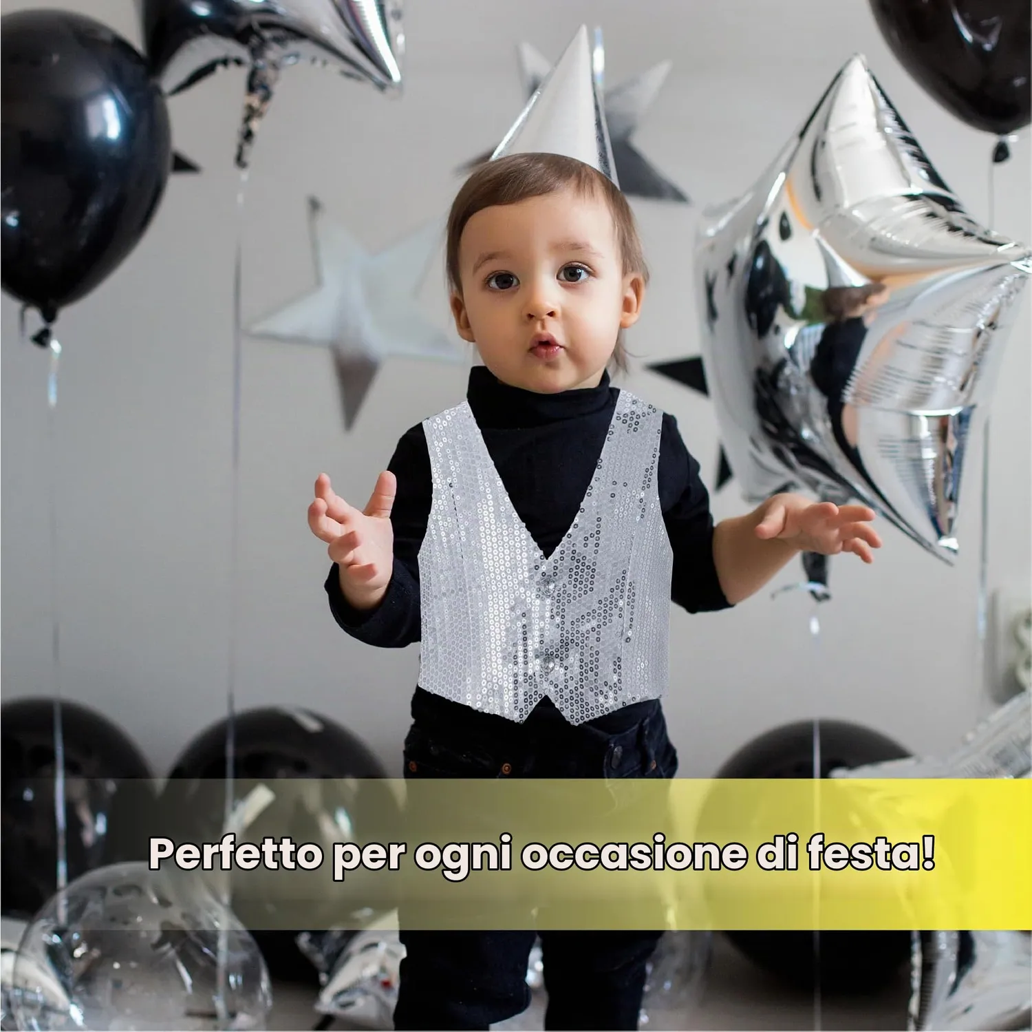 Dress Up America gilet paillette argento 8-10 anni