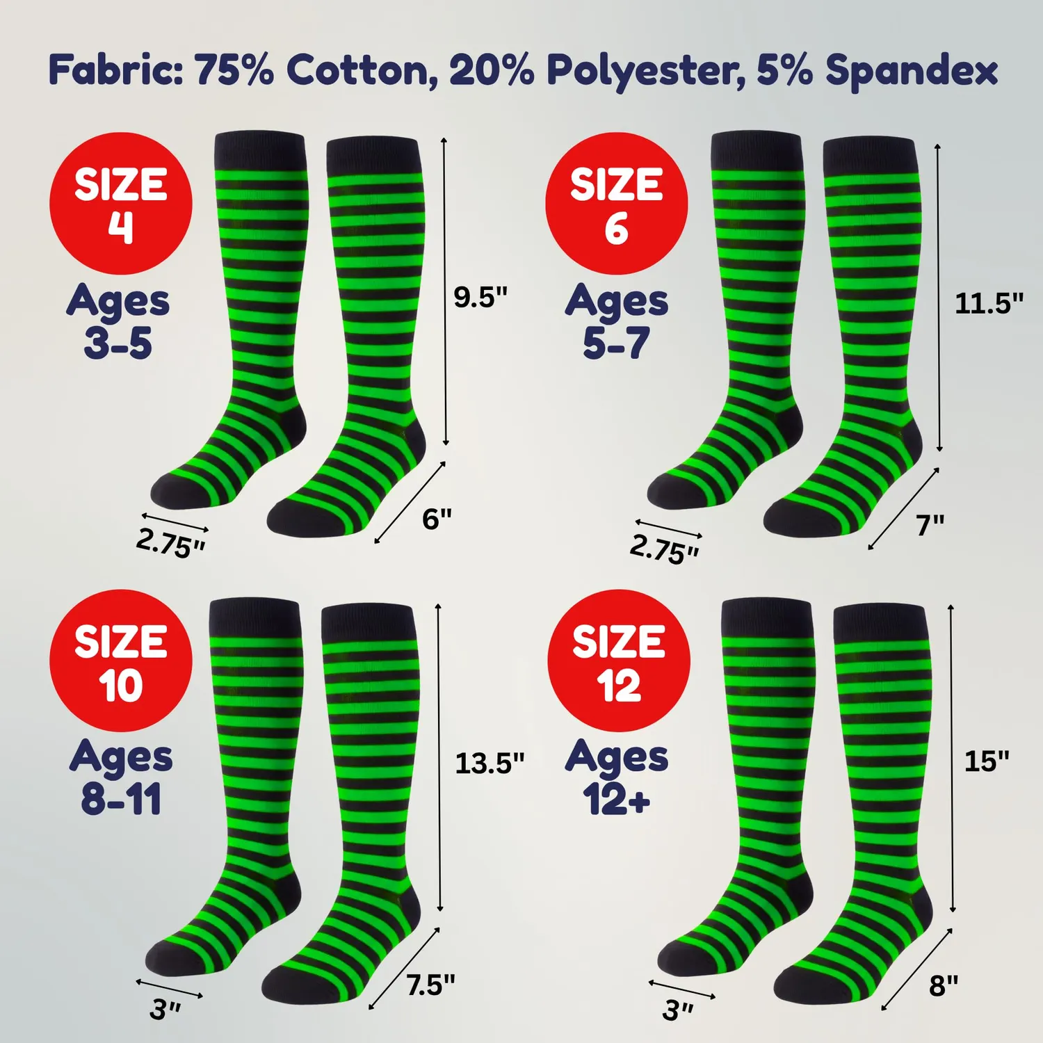 Dress Up America Calzini a Righe Nero Verde Taglia 4 Cotone