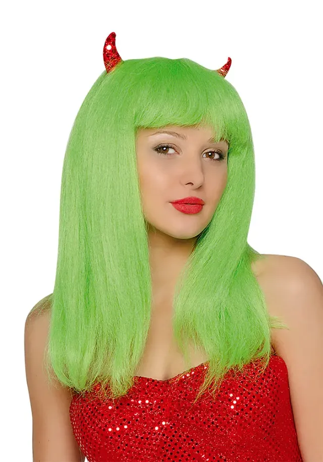 Rubies Diavoletta Verde parrucca con corna taglia unica