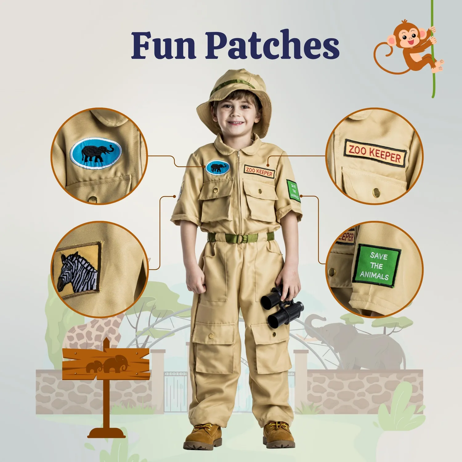 Dress Up America Costume Guardiano Zoo 1-2 Anni Tuta Cappello