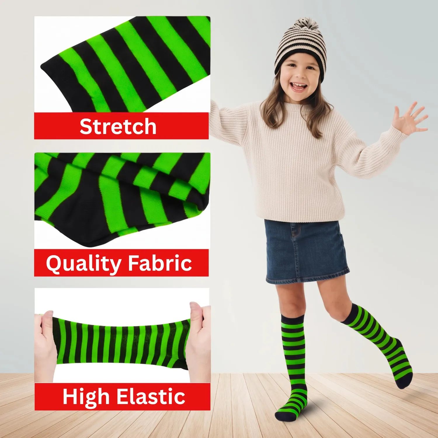 Dress Up America Calzini a Righe Nero Verde Taglia 4 Cotone