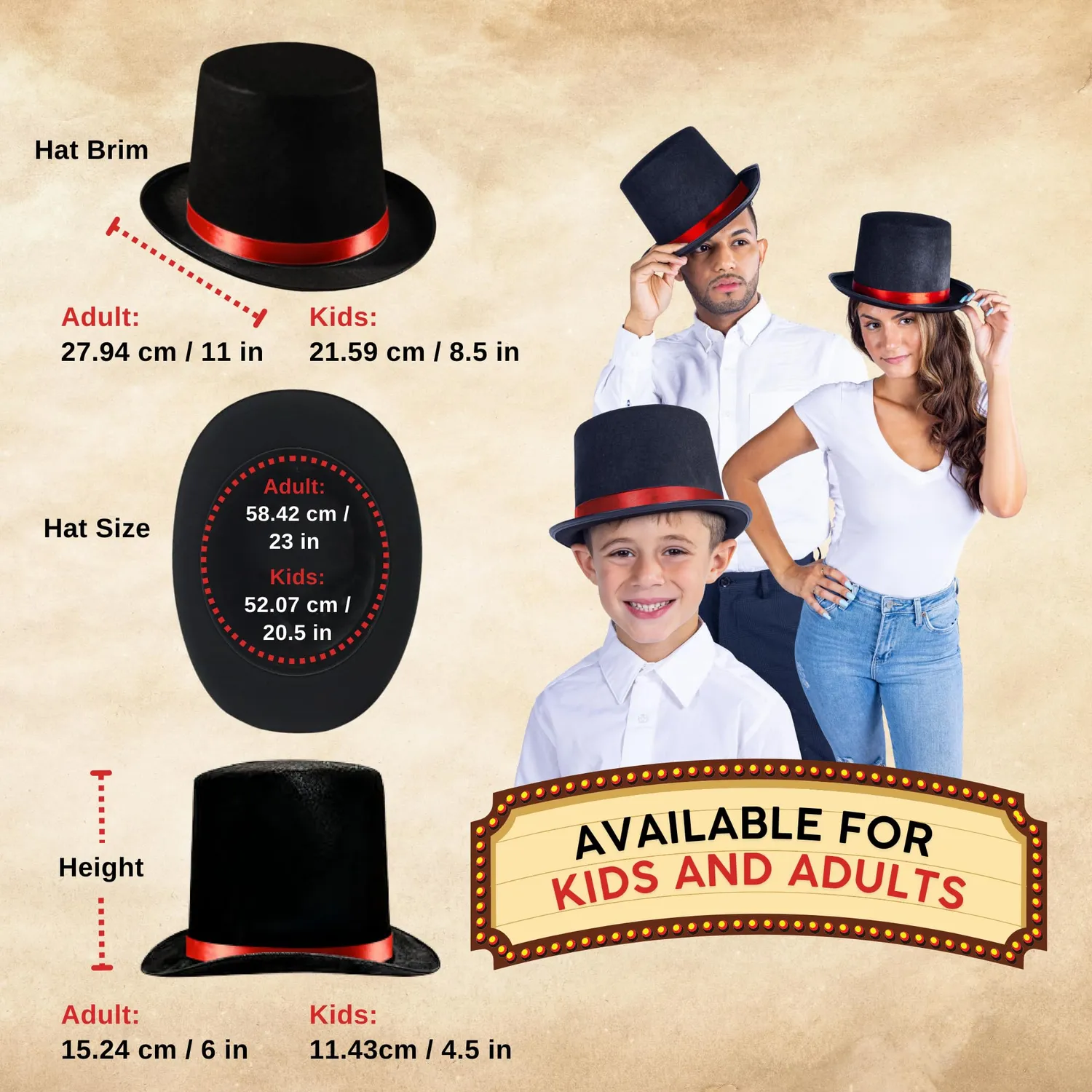 Dress Up America Cappello Cilindro Mago Nero Smoking Unisex