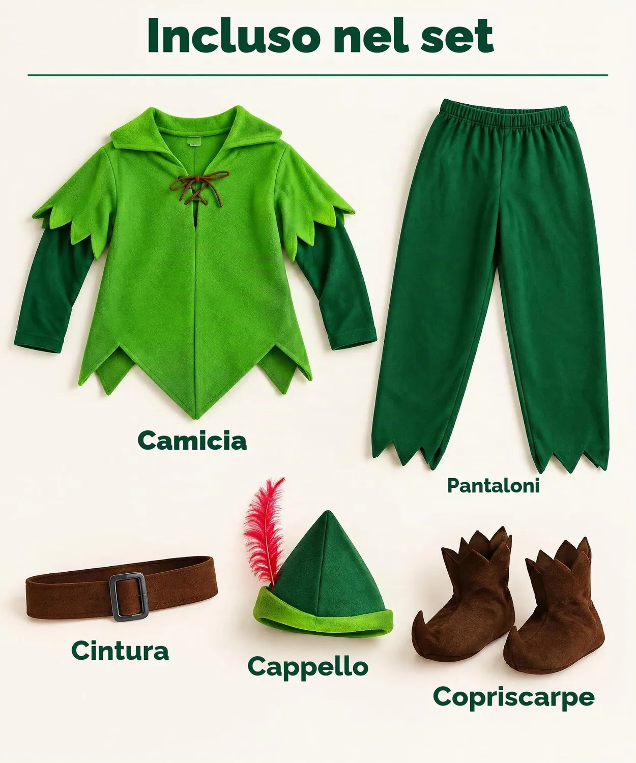 Dress Up America Peter Pan Costume Cacciatore 3-4 Anni Verde