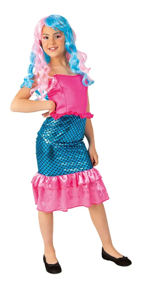 Rubies Sirena costume bambina azzurro con diadema S M L