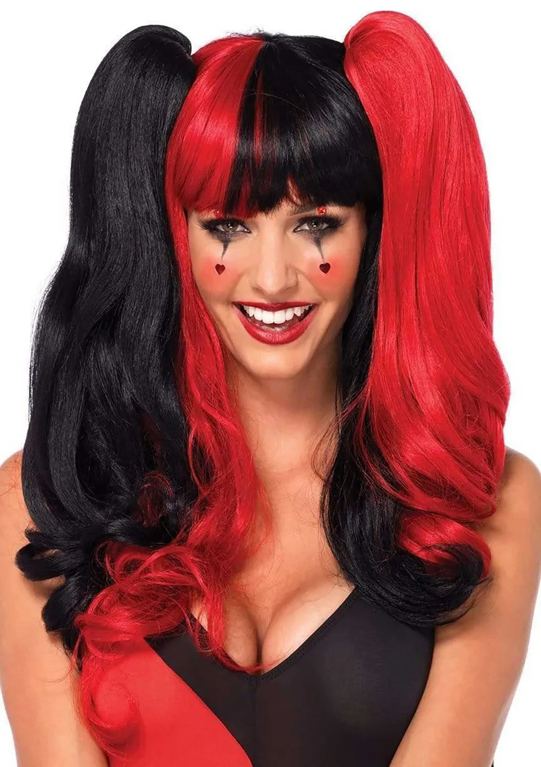 Leg Avenue Harlequin Wig parrucca nero rosso con codini