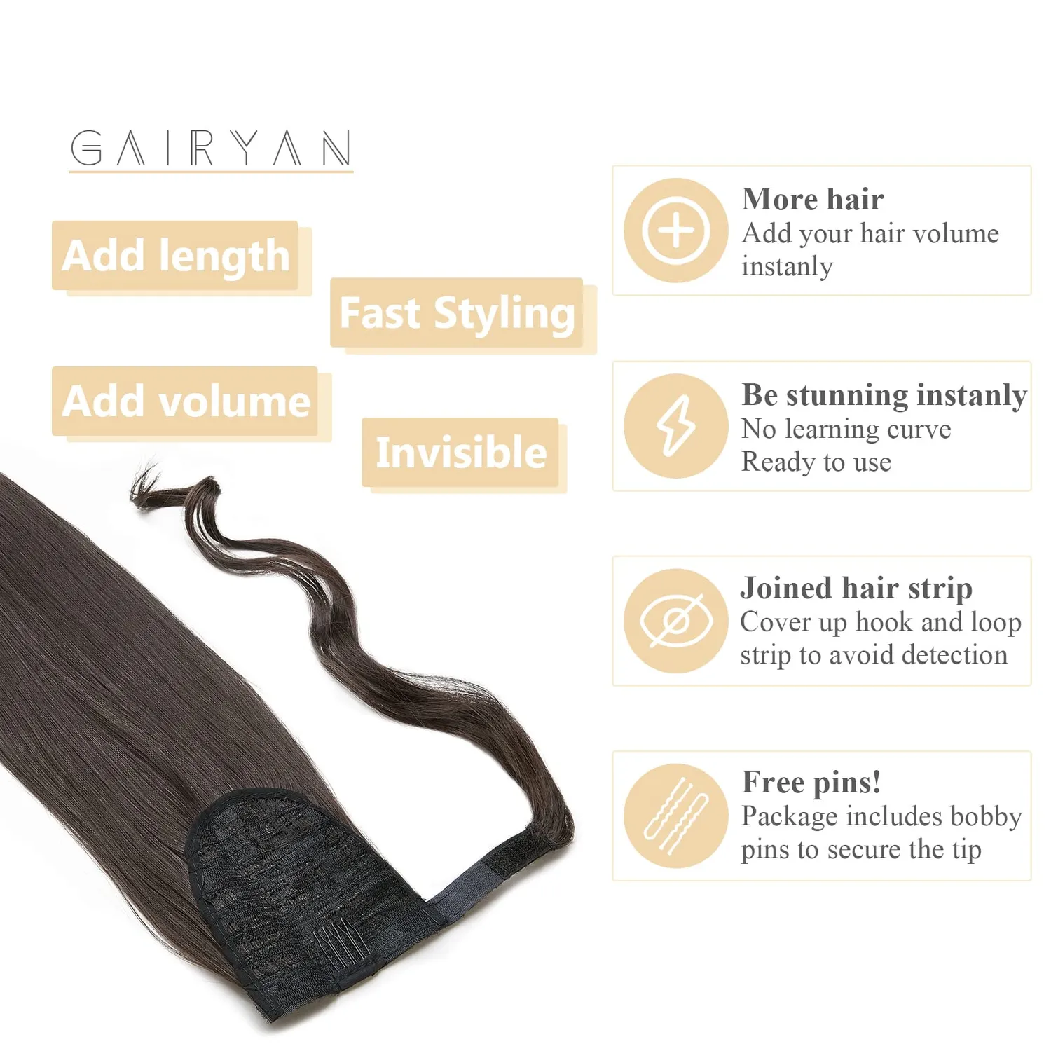 Gairyan Extension coda 60 cm marrone cioccolato liscia