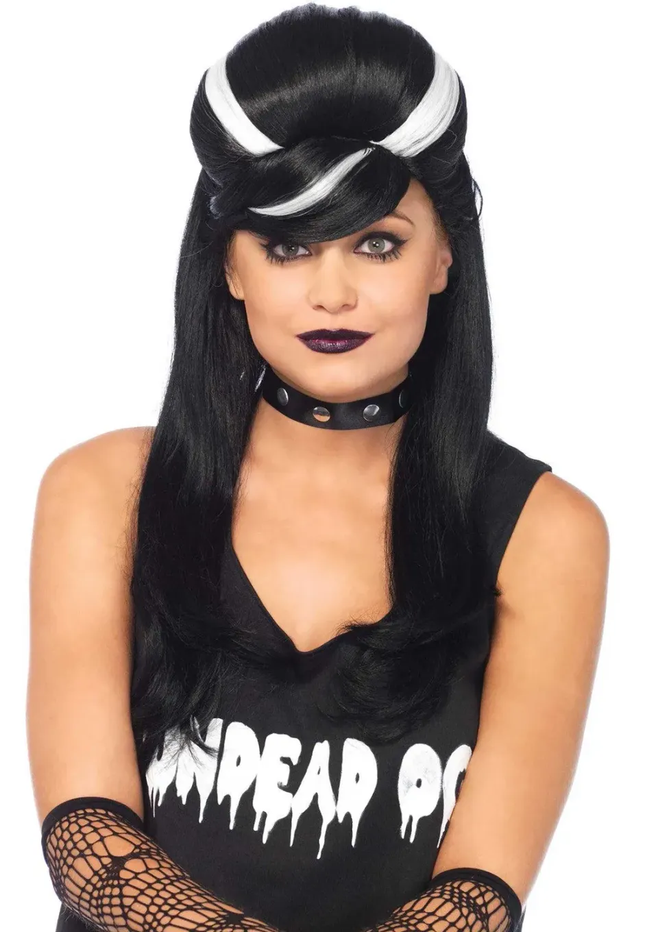 Leg Avenue Frankie Bouffant parrucca corta nera con strisce bianche