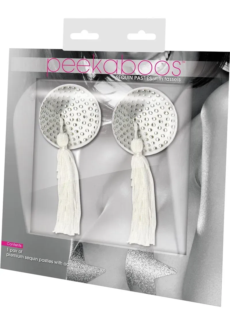 Pleasure Wigs Peekaboos Pasties copricapezzoli bianchi raso con pietre
