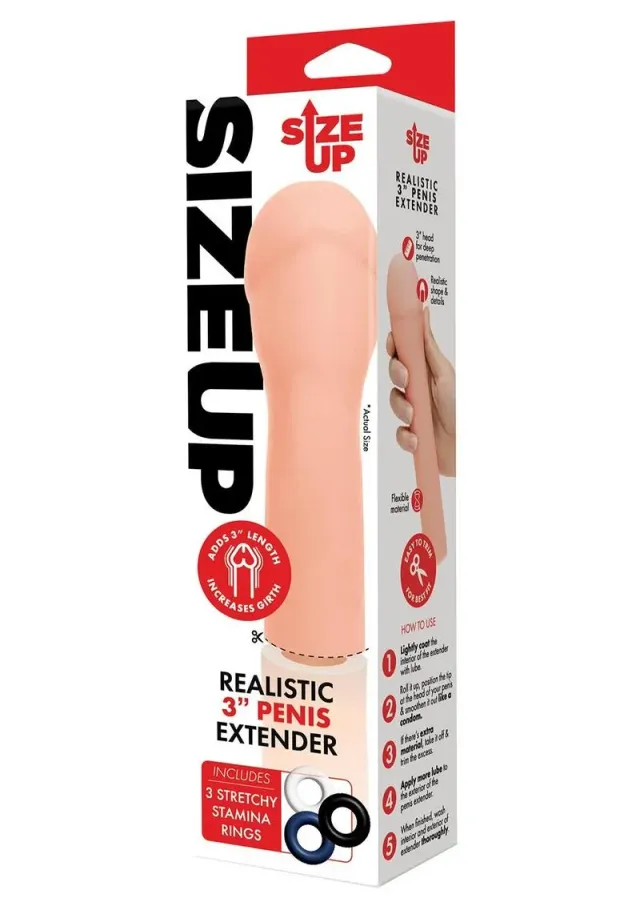 Size Up Realistic extender 3 pollici ultra morbido con anelli