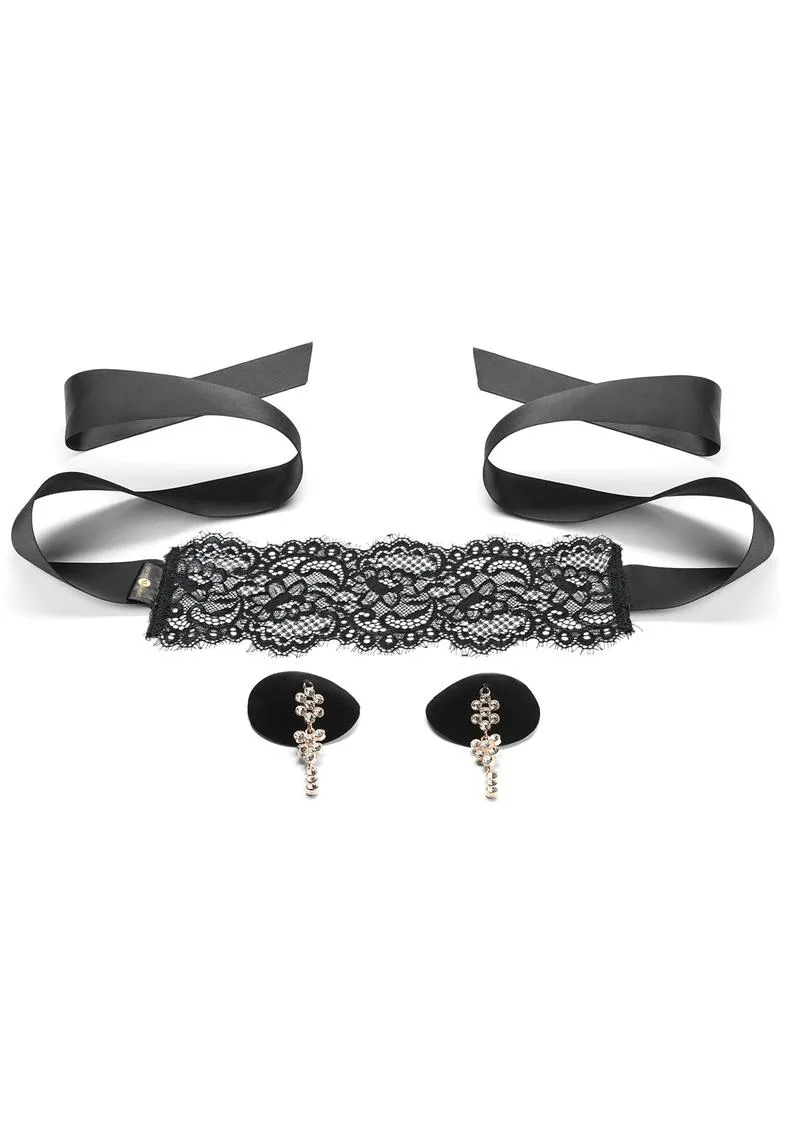 Pleasure Wigs Secret Kisses Temptation Set Benda e Pasties Nero