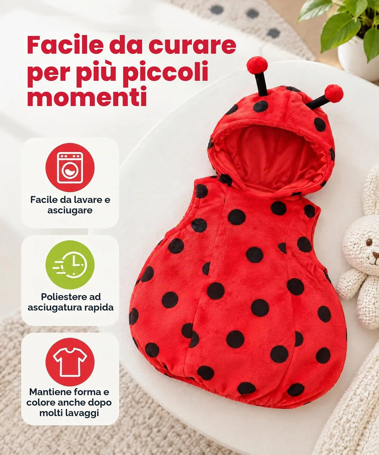 Dress Up America Costume Coccinella Neonata 6-12 Mesi Rosso Nero