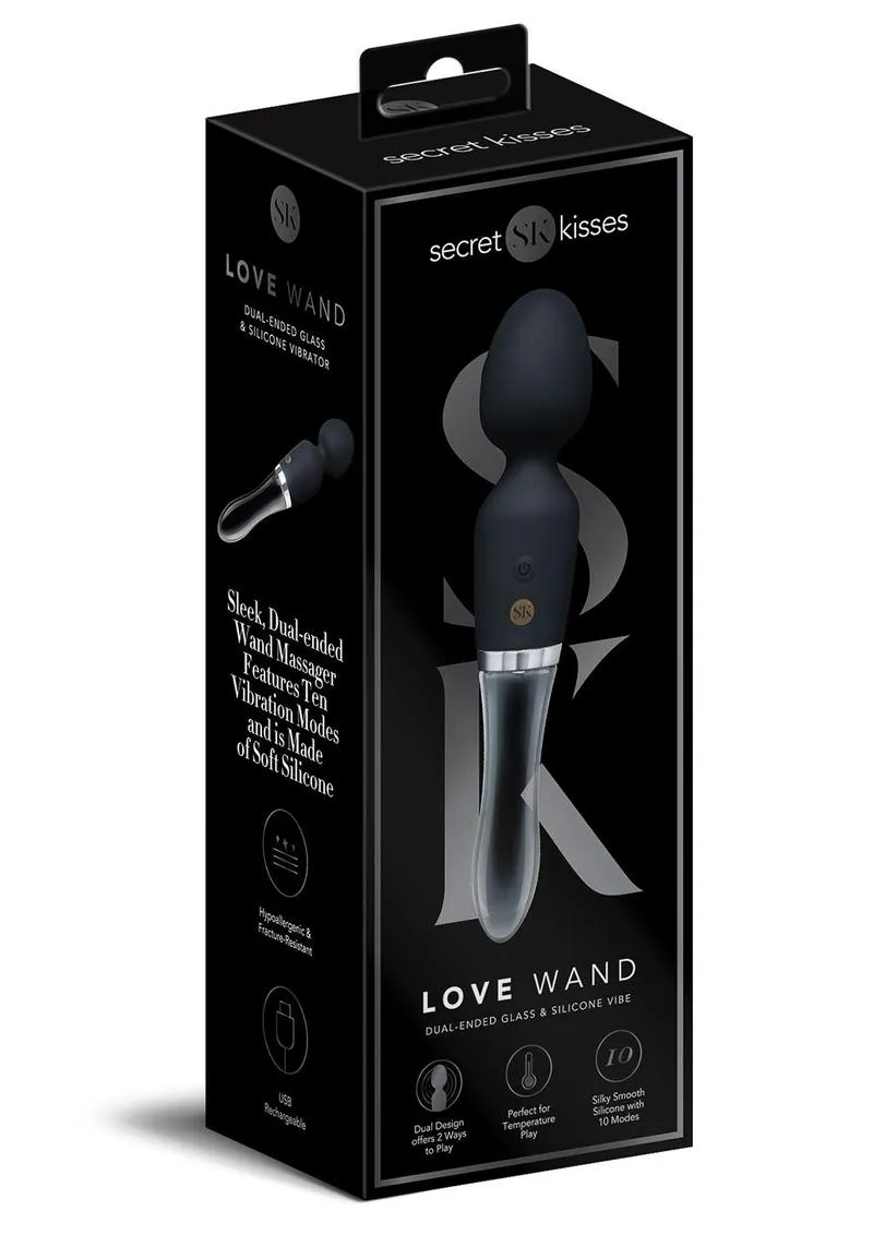 Secret Kisses Love Wand vibratore vetro silicone 10 modi