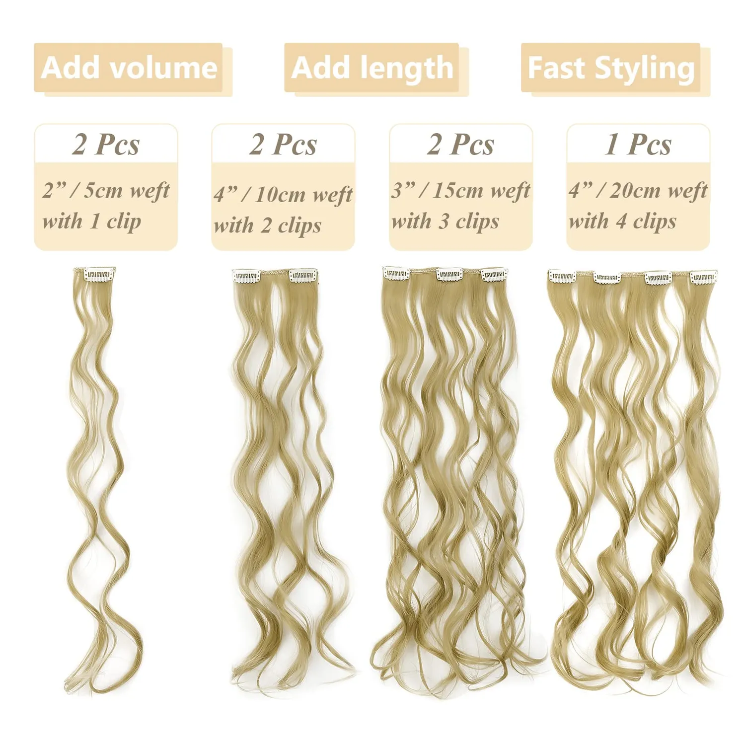 Gairyan extension clip ondulate 50cm biondo chiaro 7 pezzi