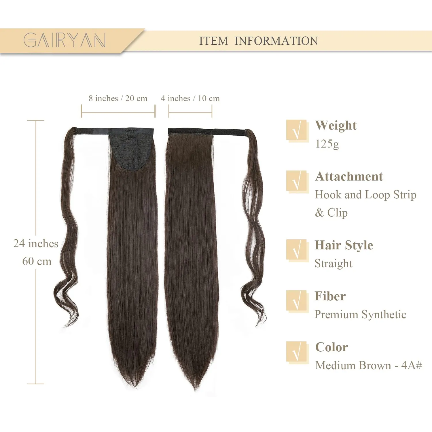 Gairyan Extension coda 60 cm marrone cioccolato liscia