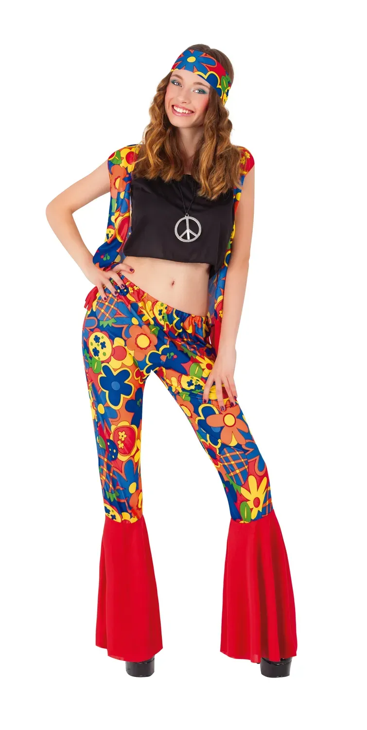 Rubies Hippie Woman costume donna anni 70 con gilet frange