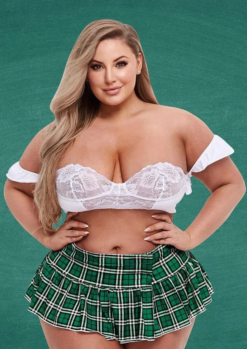 Teacher's Pet Schoolgirl completino bustier gonna verde S/M