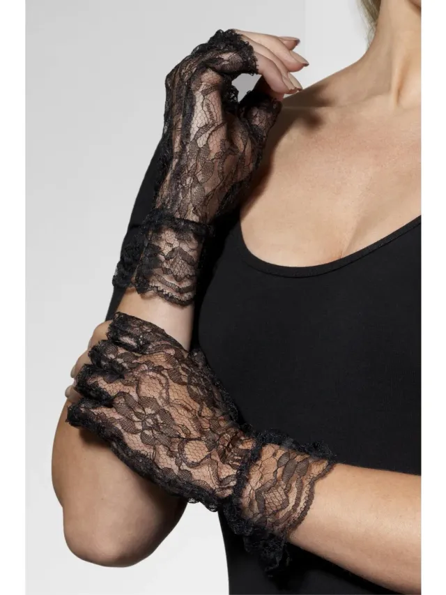 Smiffys Guanti Pizzo Senza Dita accessorio nero adulto