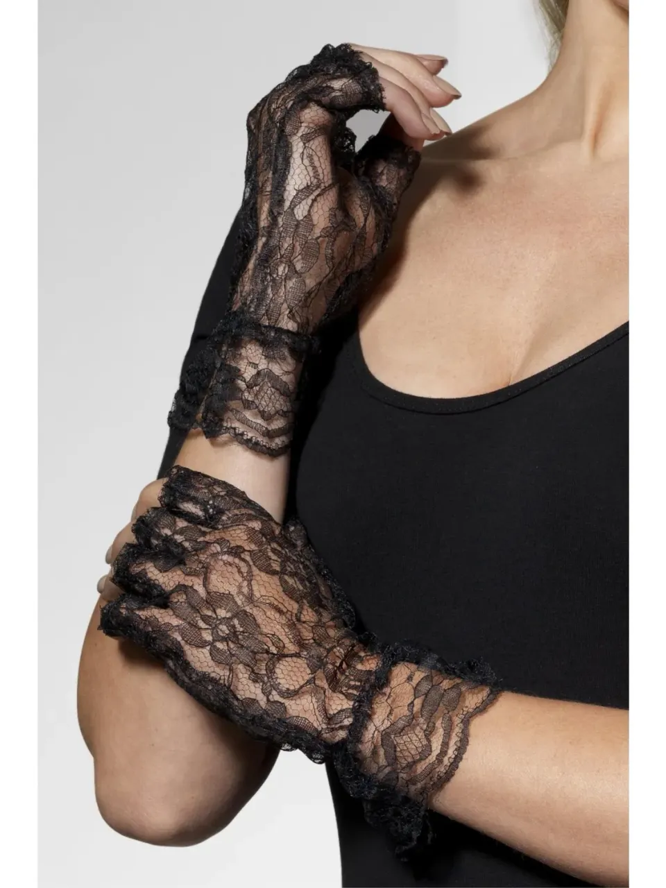 Smiffys Guanti Pizzo Senza Dita accessorio nero adulto