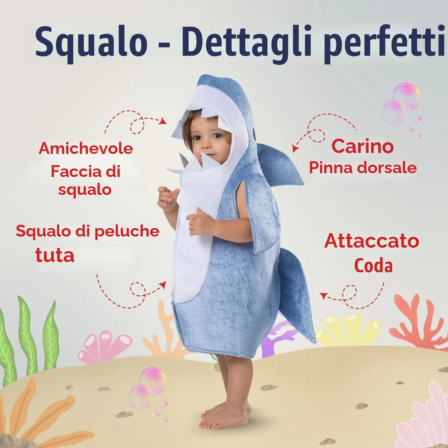 Dress Up America Costume Squalo Blu Bambino 3-4 Anni Morbido