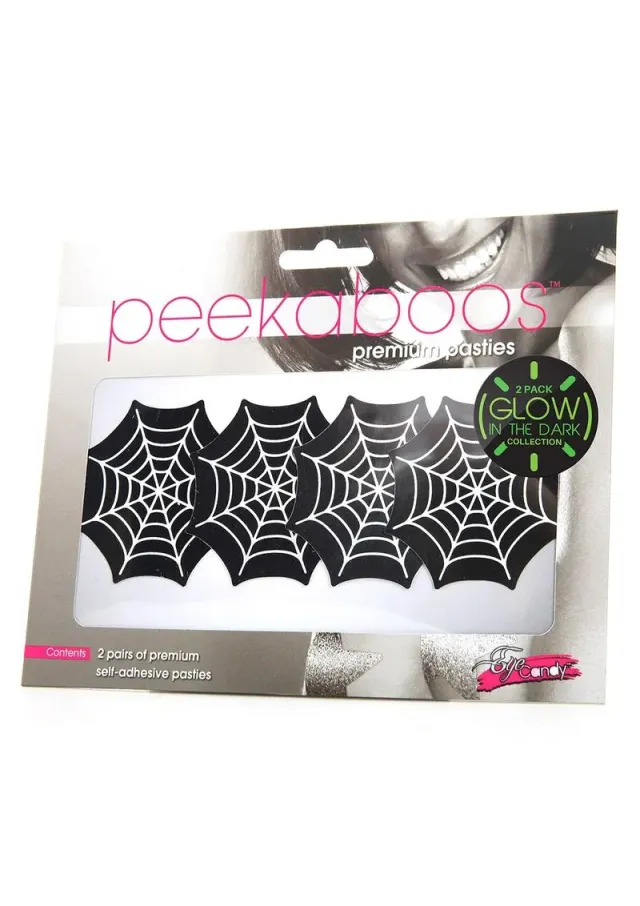 Pleasure Wigs Peekaboos Pasties copricapezzoli ragnatela glow 2 paia