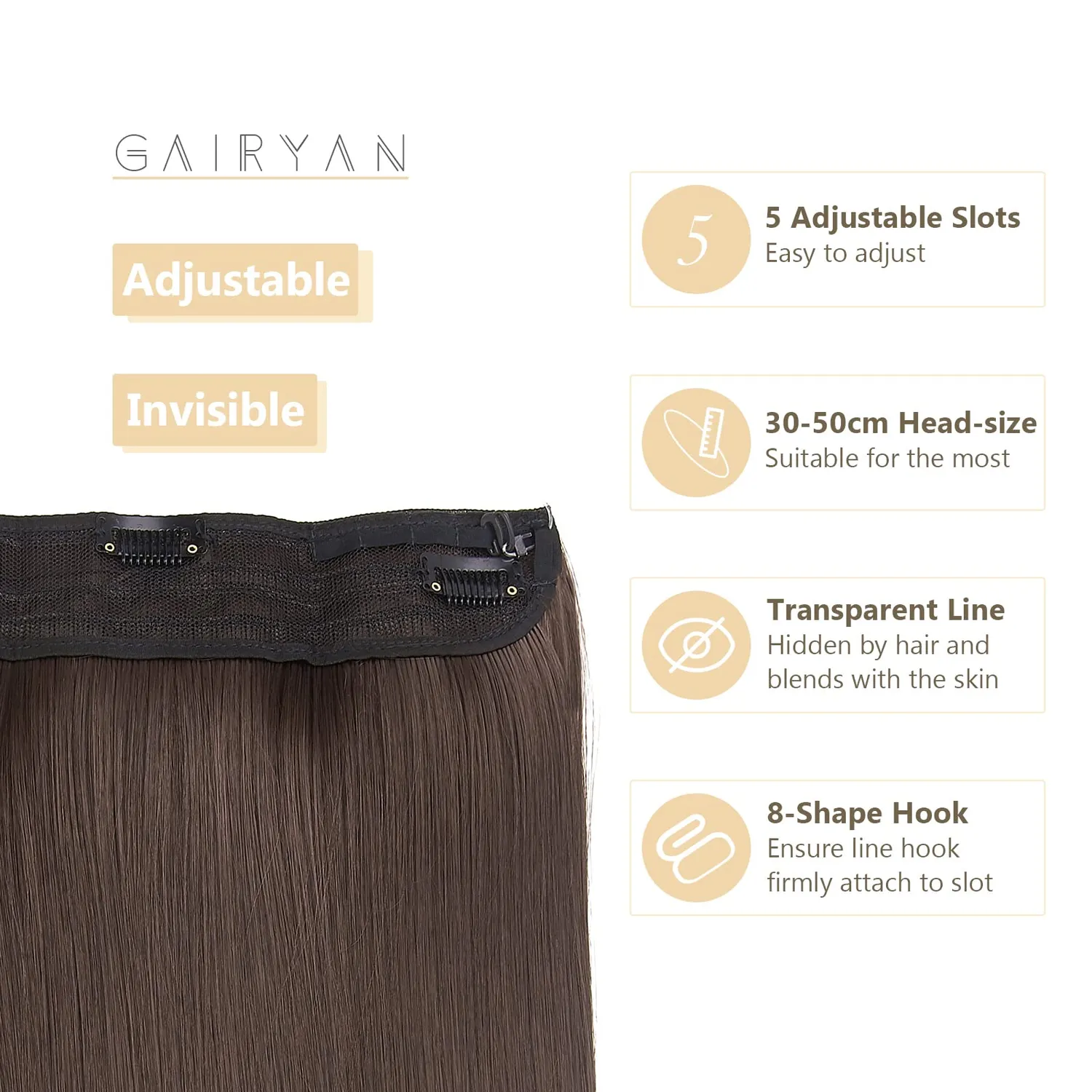 Gairyan extension capelli filo invisibile marrone chiaro 50cm lisci