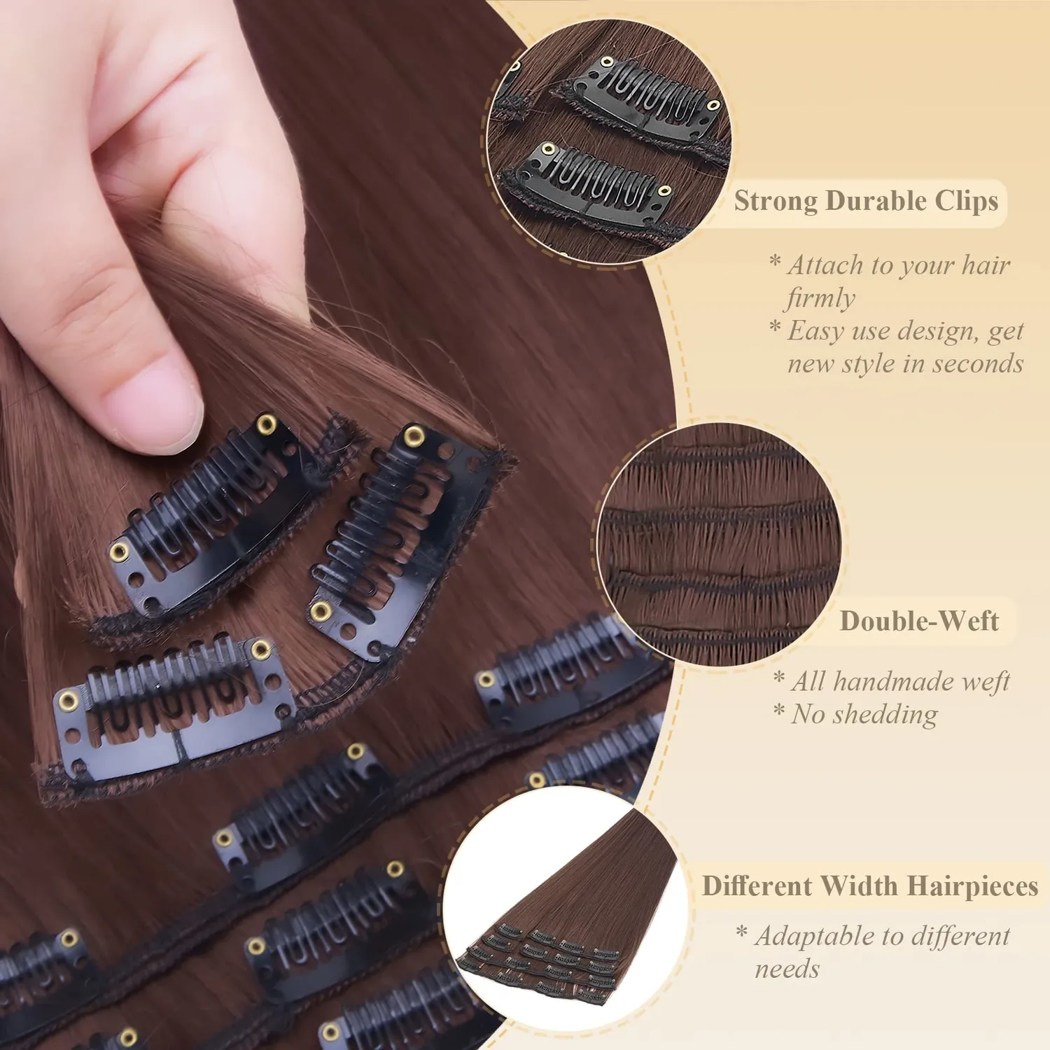 Gairyan extension clip lisce 60cm auburn scuro 8 pezzi