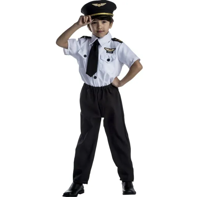 Dress Up America Costume Pilota Bambino M Nero Bianco Capitano