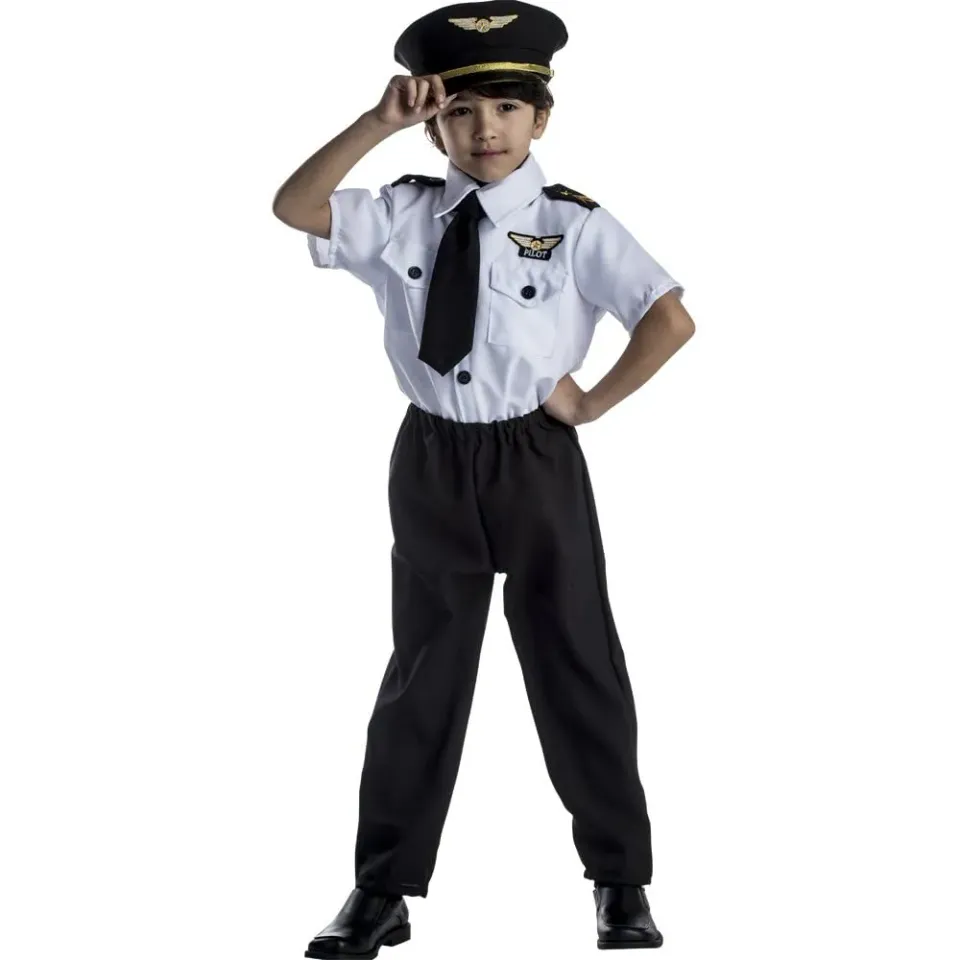 Dress Up America Costume Pilota Bambino M Nero Bianco Capitano