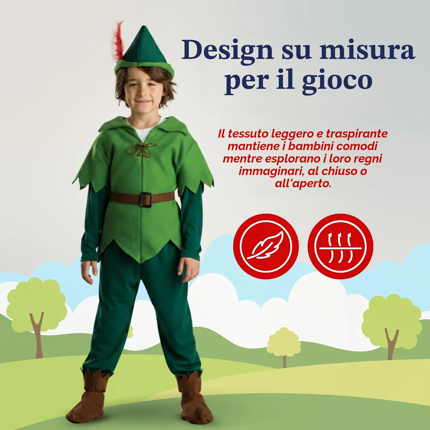 Dress Up America Peter Pan Costume Cacciatore 3-4 Anni Verde