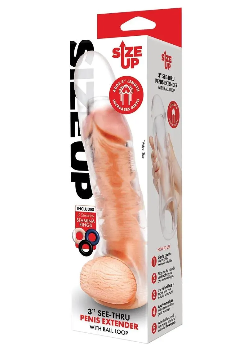 Size Up 3 See Thru Extender guaina fallica trasparente 3 anelli