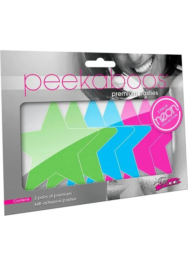 Peekaboos Pasties Neon Stars copricapezzoli stella fluo 3 paia