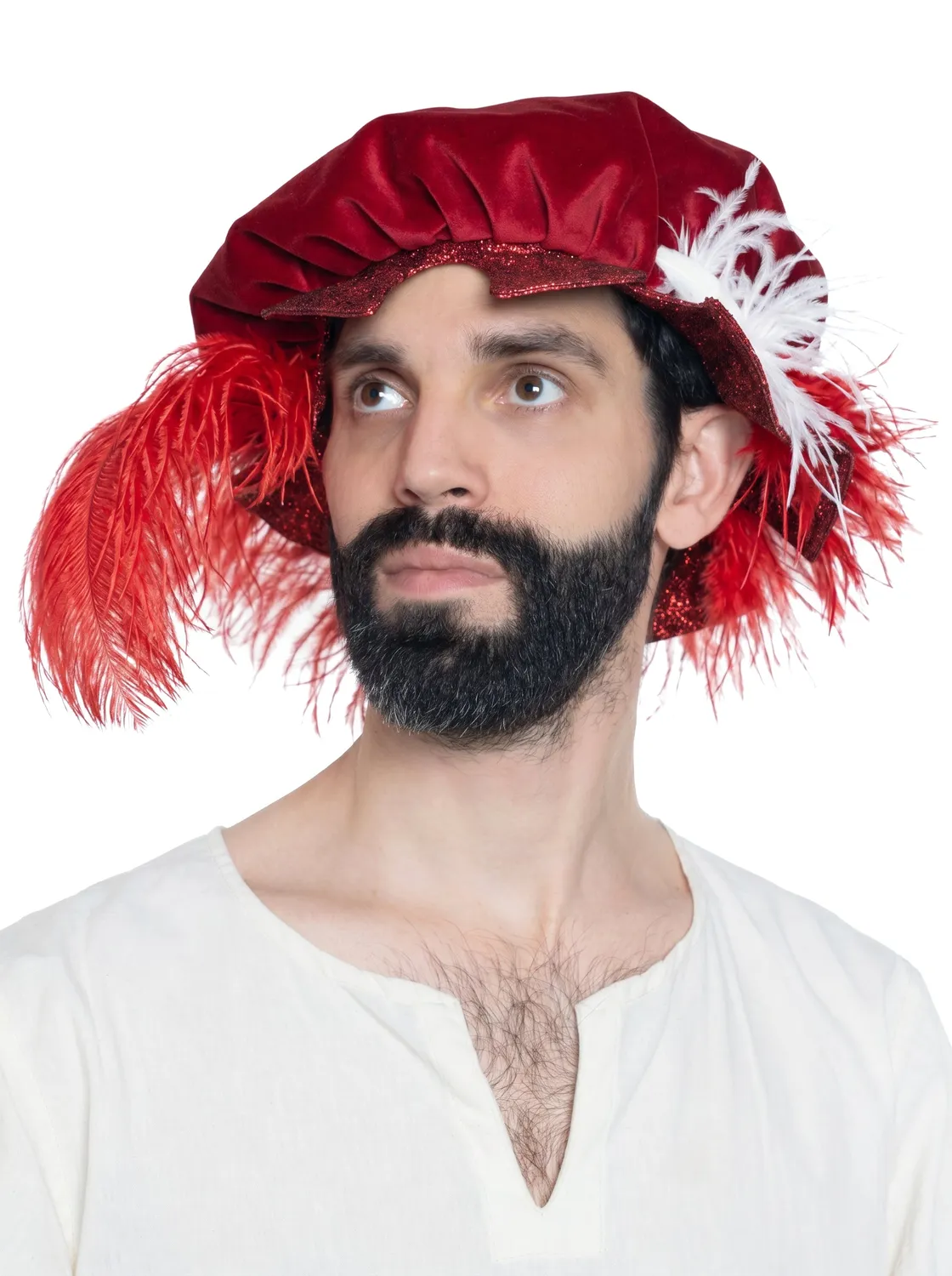 Altenburg Barett rinascimentale velluto rosso piume