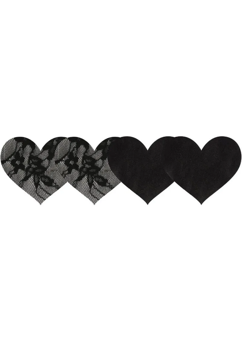 Peekaboos Pasties Satin Lace Hearts copricapezzoli neri 2 paia pizzo