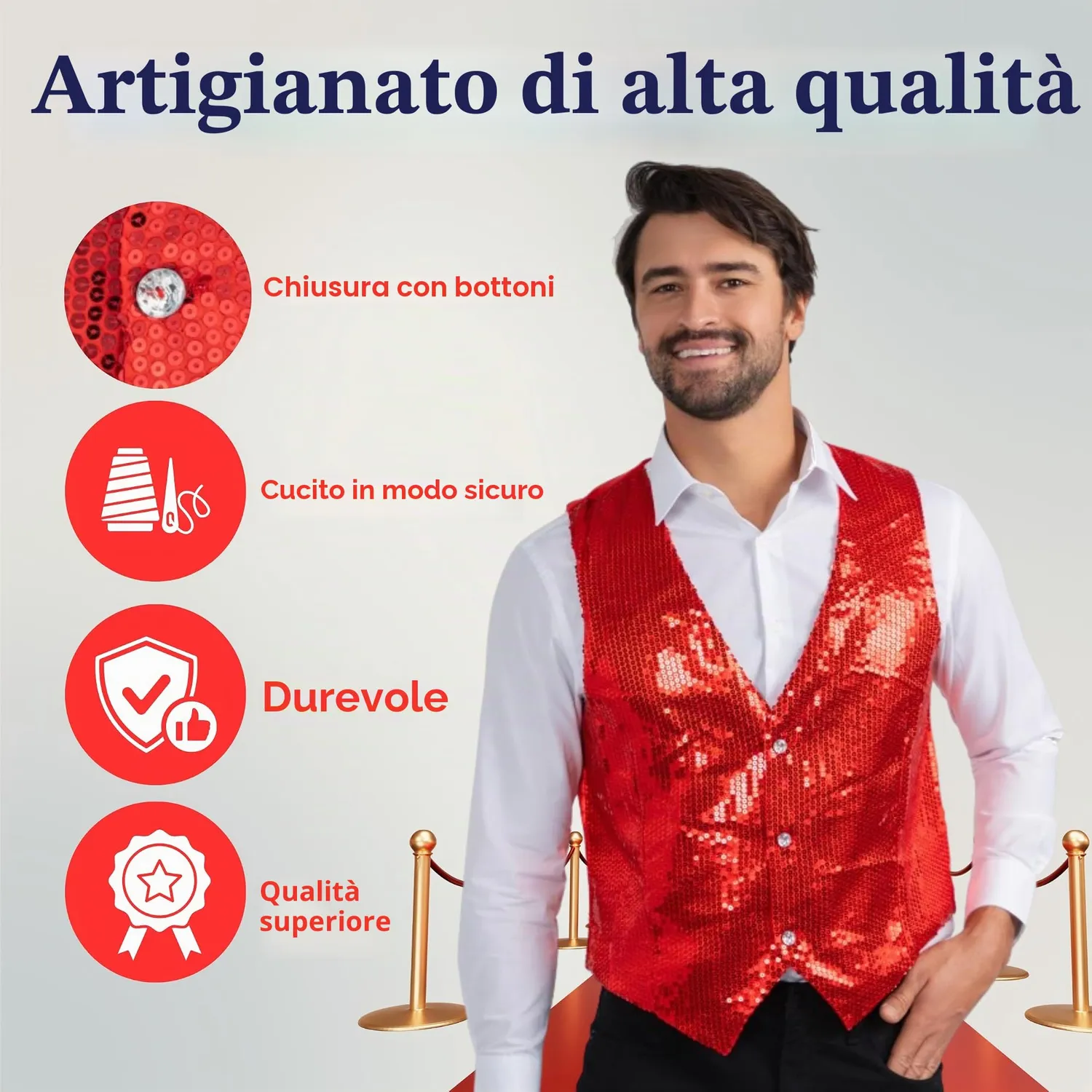 Dress Up America Gilet Paillettes Rosso Adulto Taglia XL