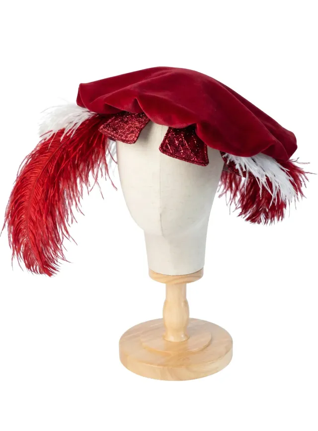 Altenburg Barett rinascimentale velluto rosso piume
