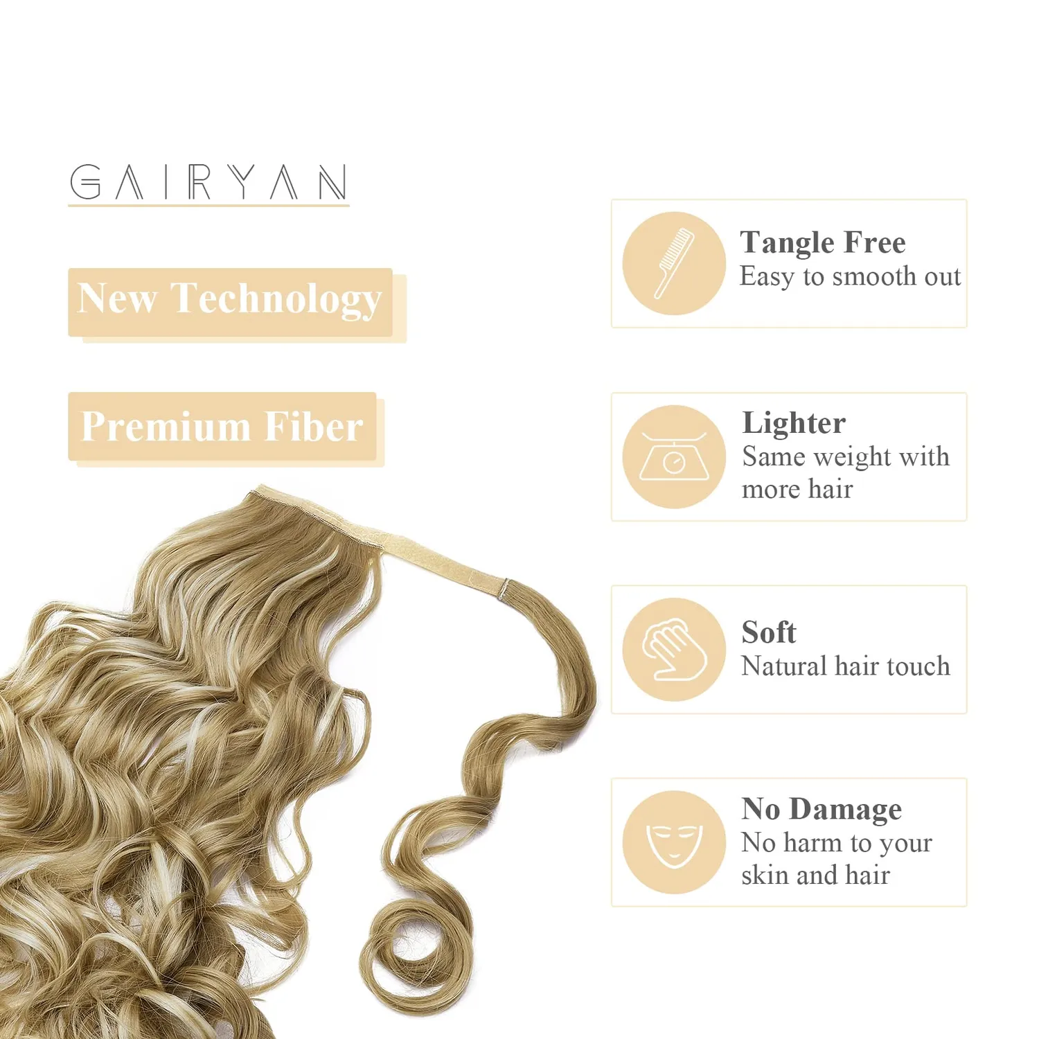 Gairyan coda extension riccia 60 cm biondo sabbia mèche