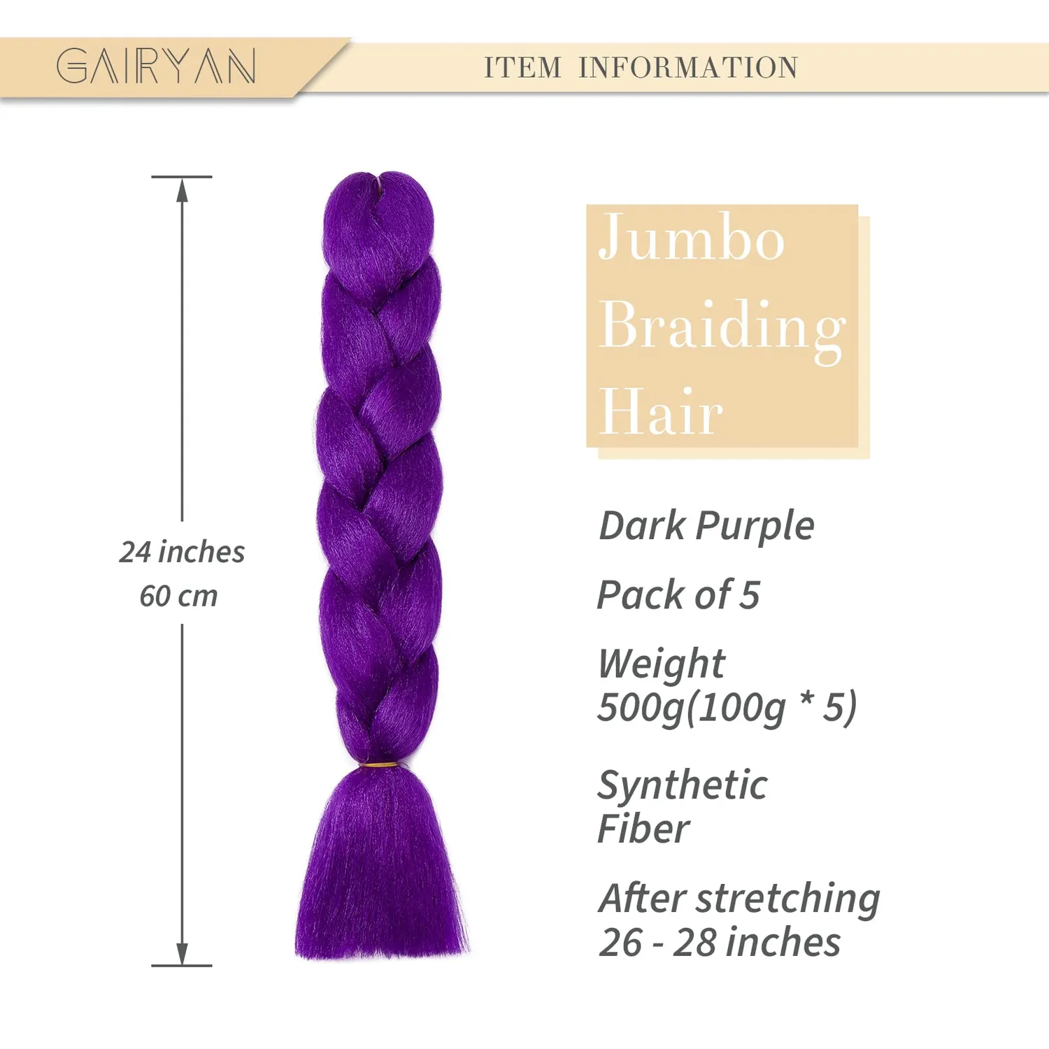 Gairyan Treccine Jumbo Braids Viola Scuro 60cm 5 Pezzi
