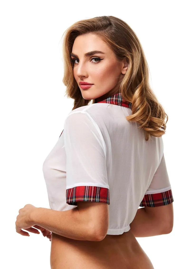 Teacher's Pet Top Scolara Bianco Quadri Taglia Unica