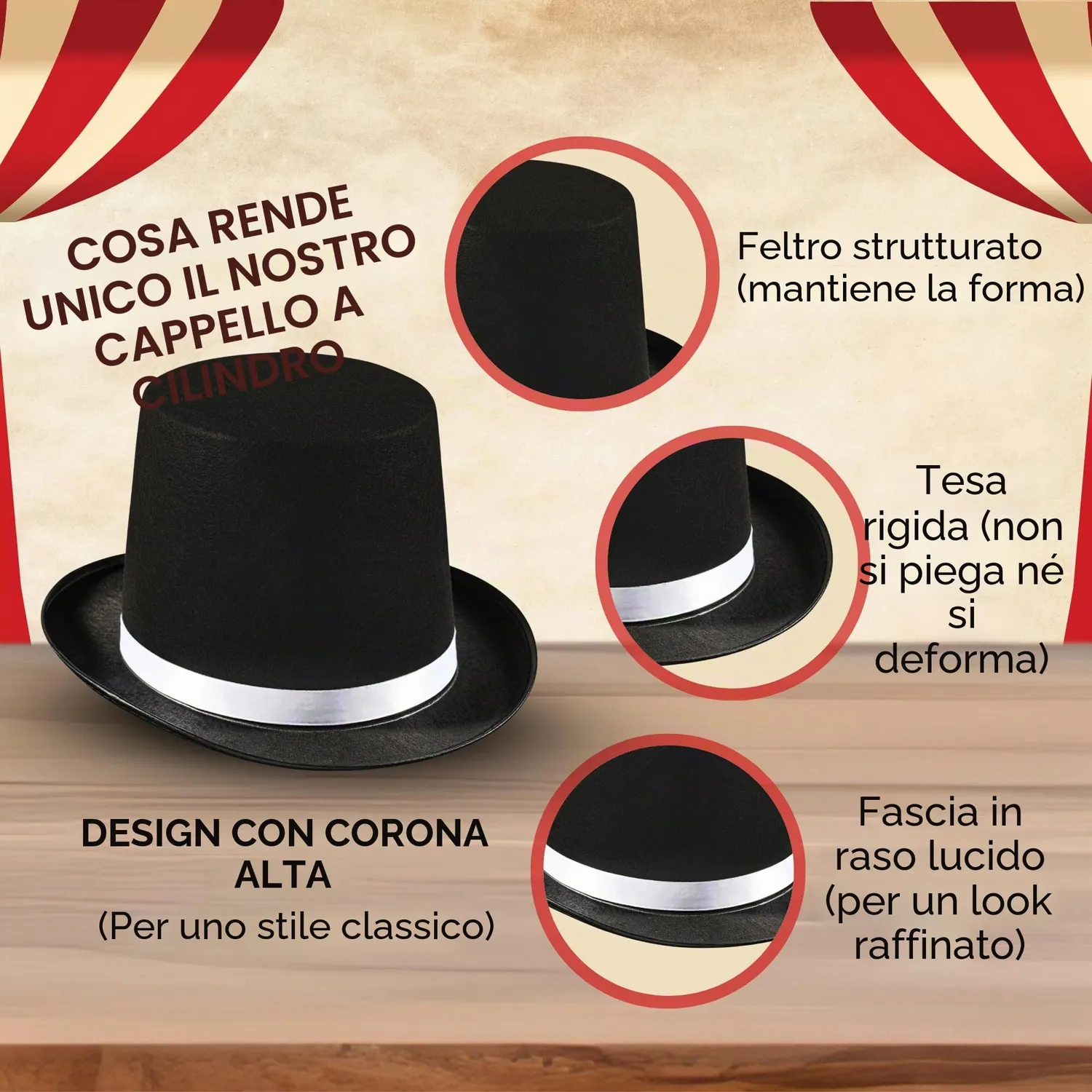 Dress Up America Cappello Cilindro Nero Mago Festa Taglia Unica