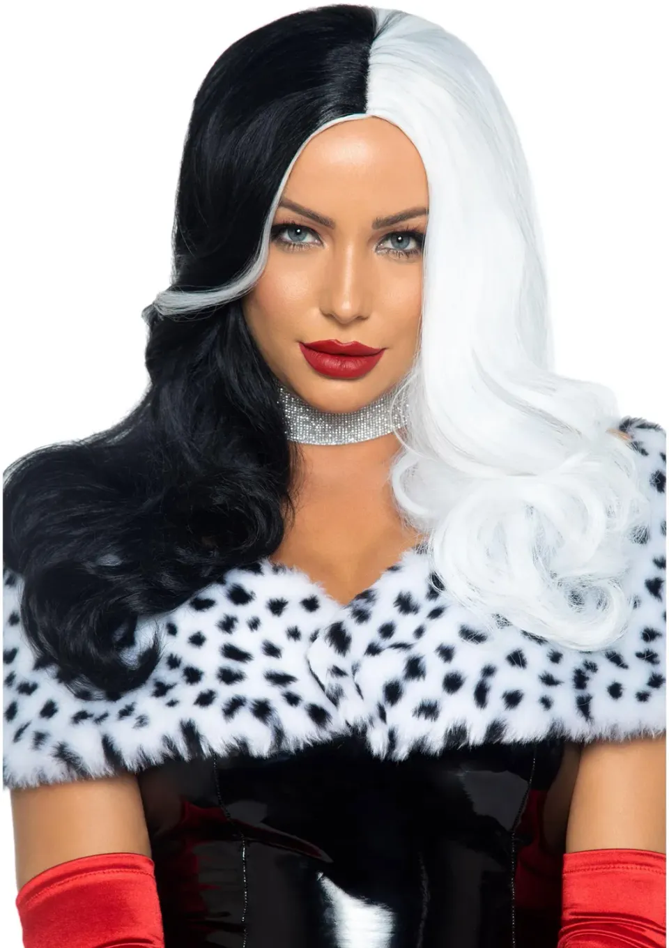 Leg Avenue Two Tone Long Wavy Villain parrucca nero bianco O/S