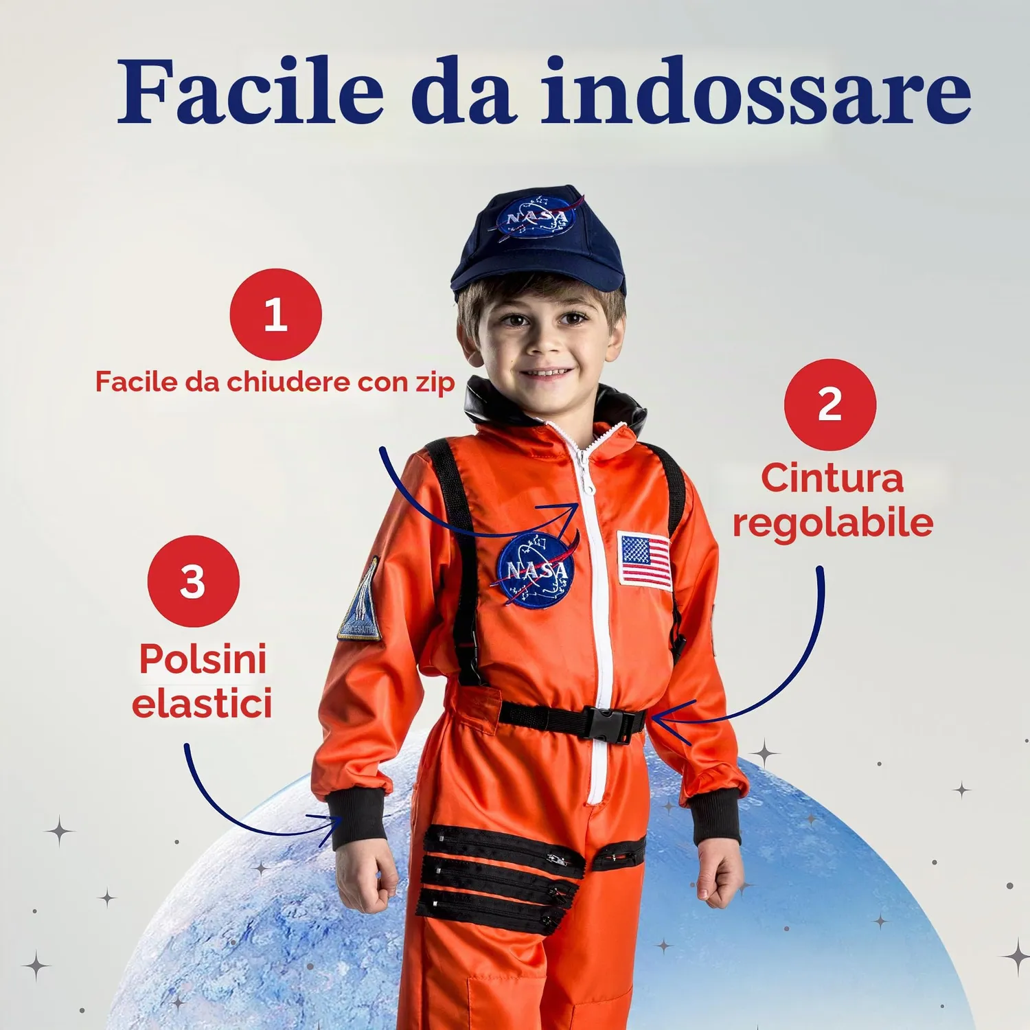 Dress Up America Costume Astronauta NASA Bambino 3-4 Anni Bianco