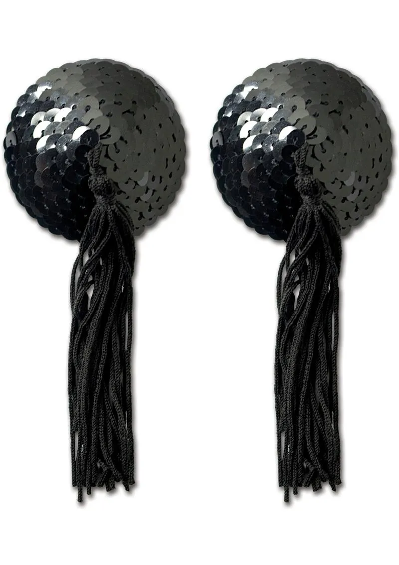 Peekaboos Sequin copricapezzoli neri paillettes con nappine