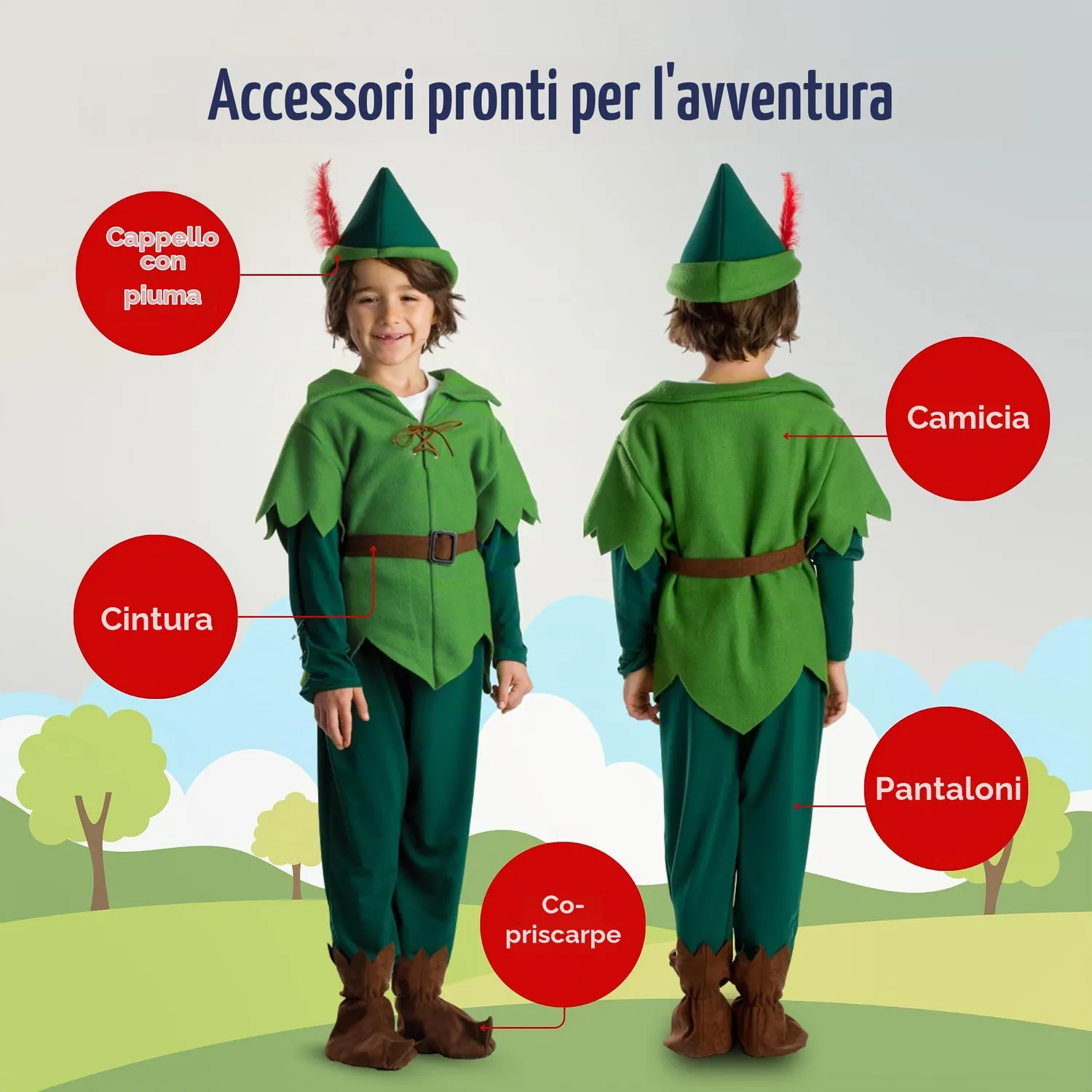 Dress Up America Peter Pan Costume Cacciatore 3-4 Anni Verde