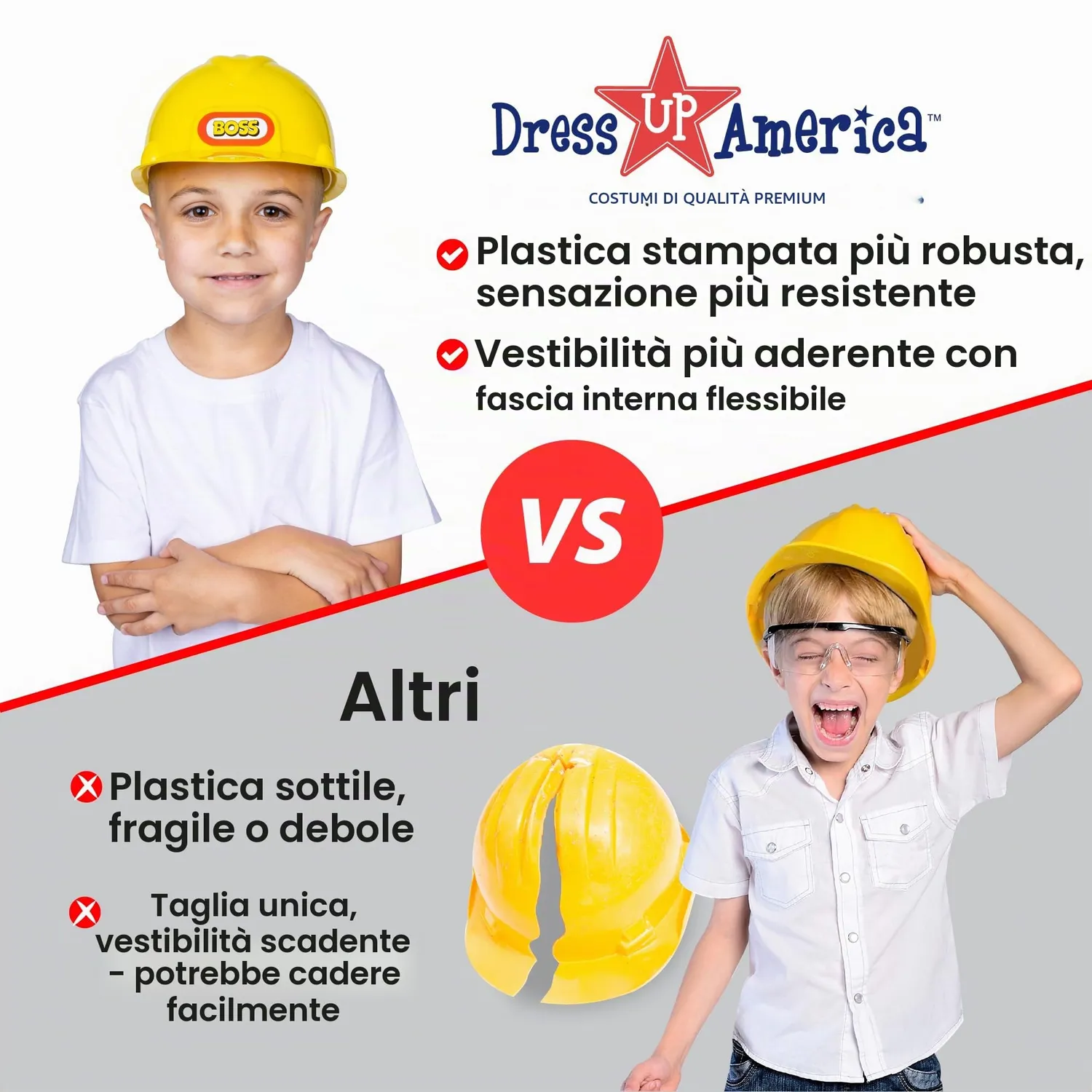 Dress Up America Casco Cantiere Giallo bambini regolabile