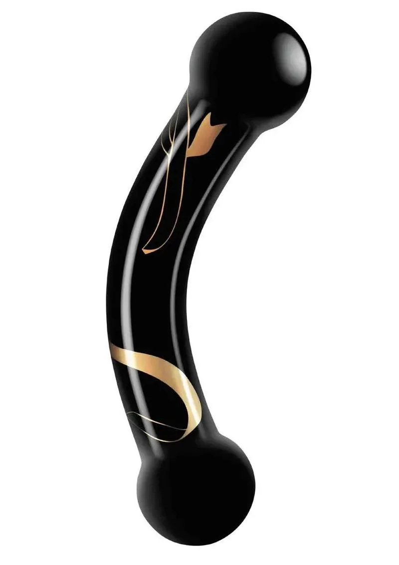 Secret Kisses dildo vetro nero oro 14cm doppia estremità