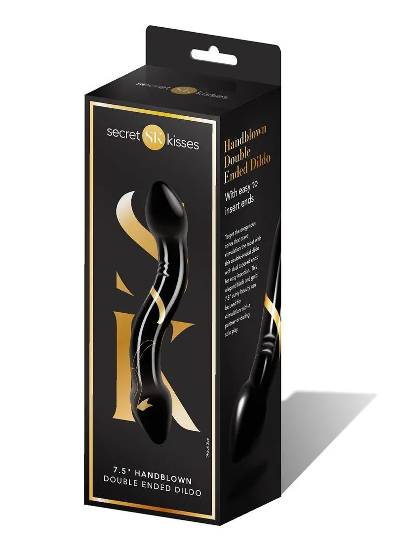 Secret Kisses 7.5" doppia stimolazione vetro nero-oro